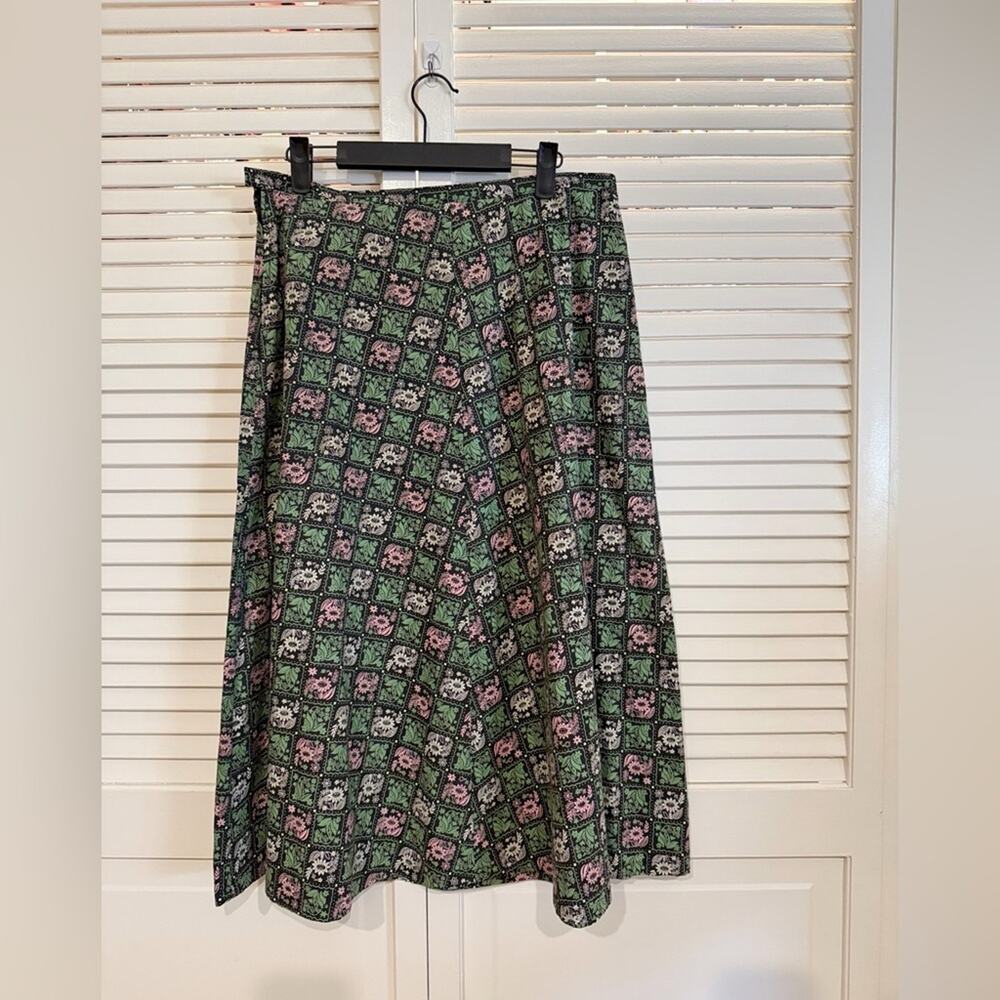 Vintage Linaline Green Floral Print Flared Skirt - Picture 3 of 7
